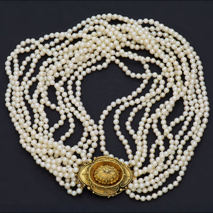Estate Gump's Multi Strand Pearl Necklace with 14kt Gold Clasp