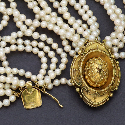 Estate Gump's Multi Strand Pearl Necklace with 14kt Gold Clasp