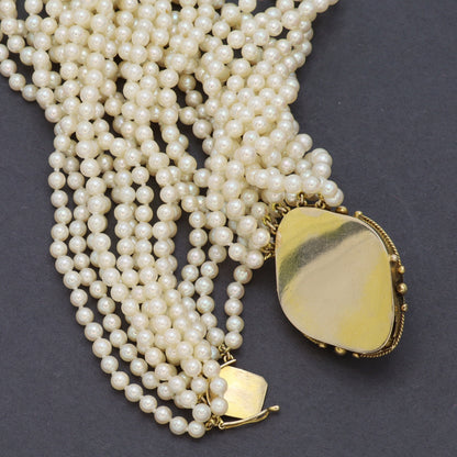 Estate Gump's Multi Strand Pearl Necklace with 14kt Gold Clasp