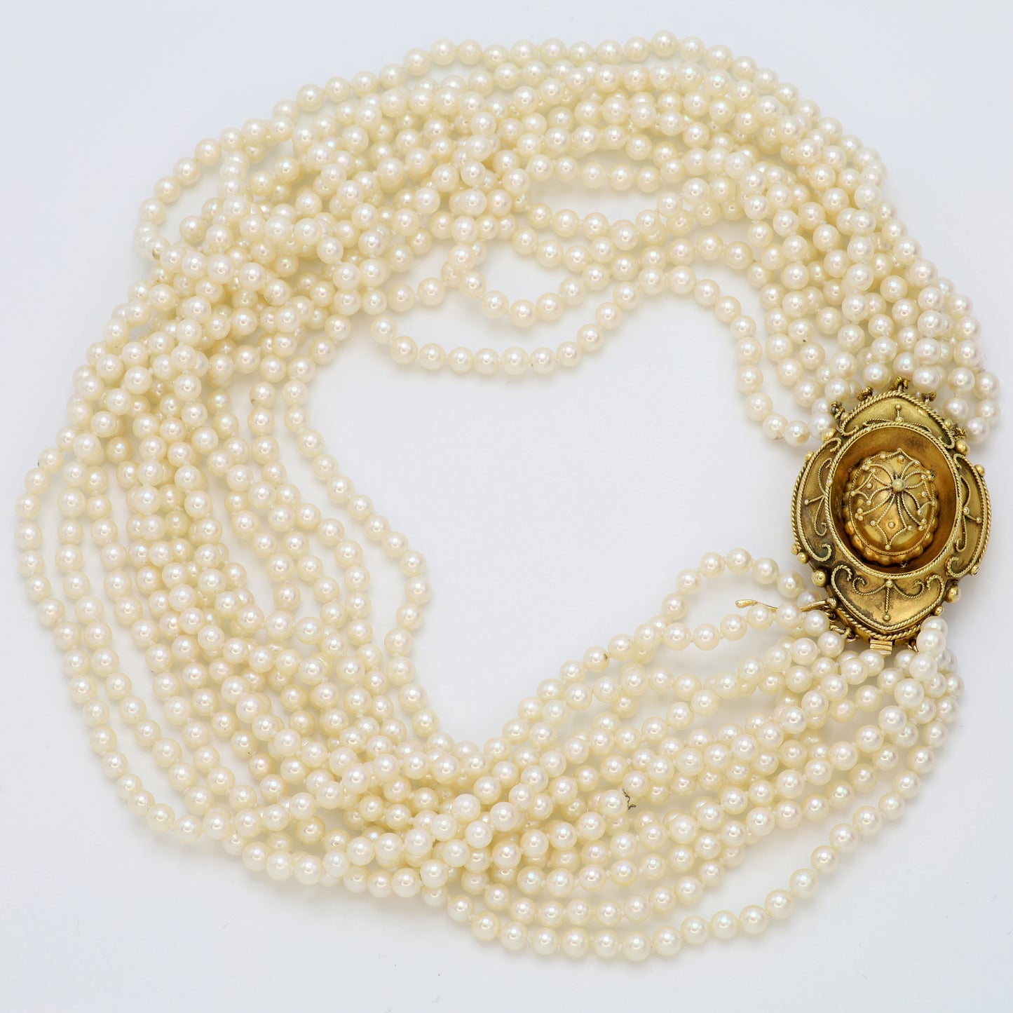 Estate Gump's Multi Strand Pearl Necklace with 14kt Gold Clasp