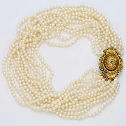 Estate Gump's Multi Strand Pearl Necklace with 14kt Gold Clasp