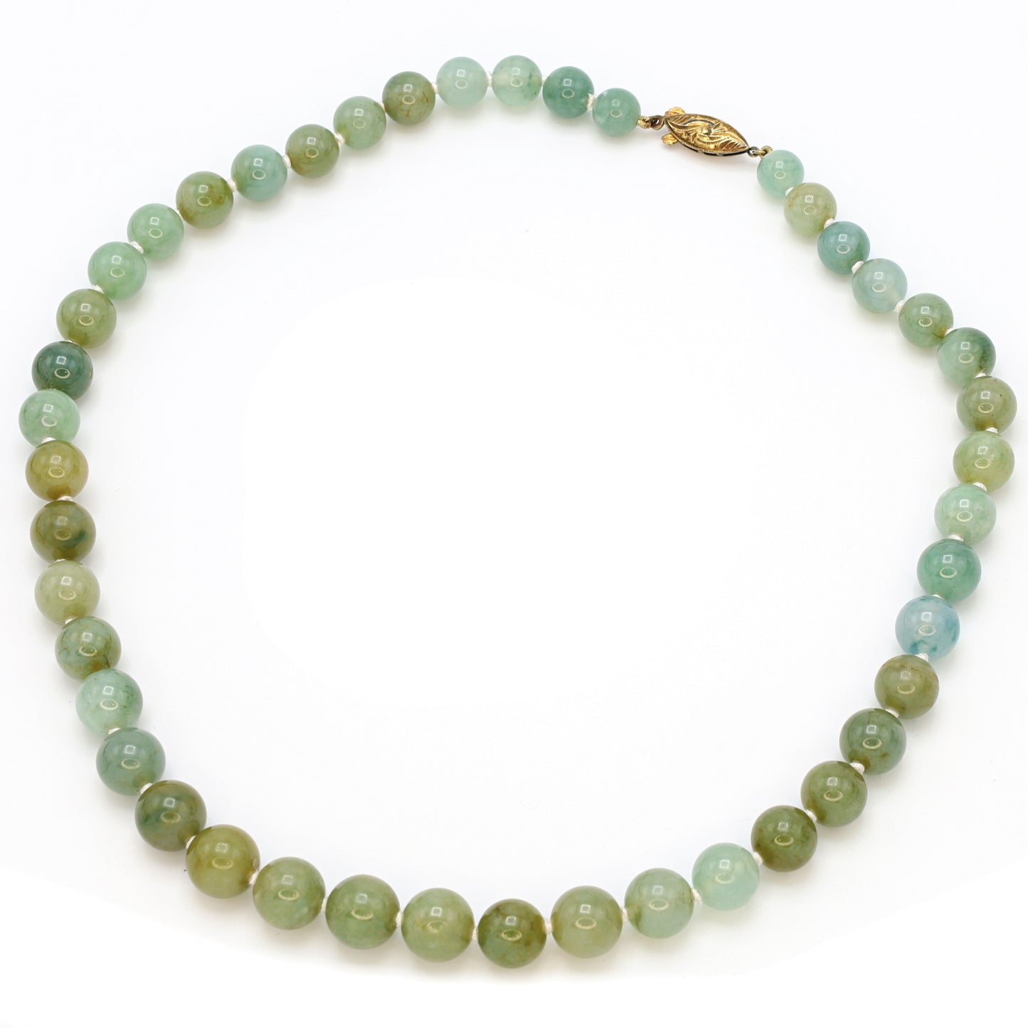 Estate Antique Grey-Green Graduated Jadeite Bead Necklace
