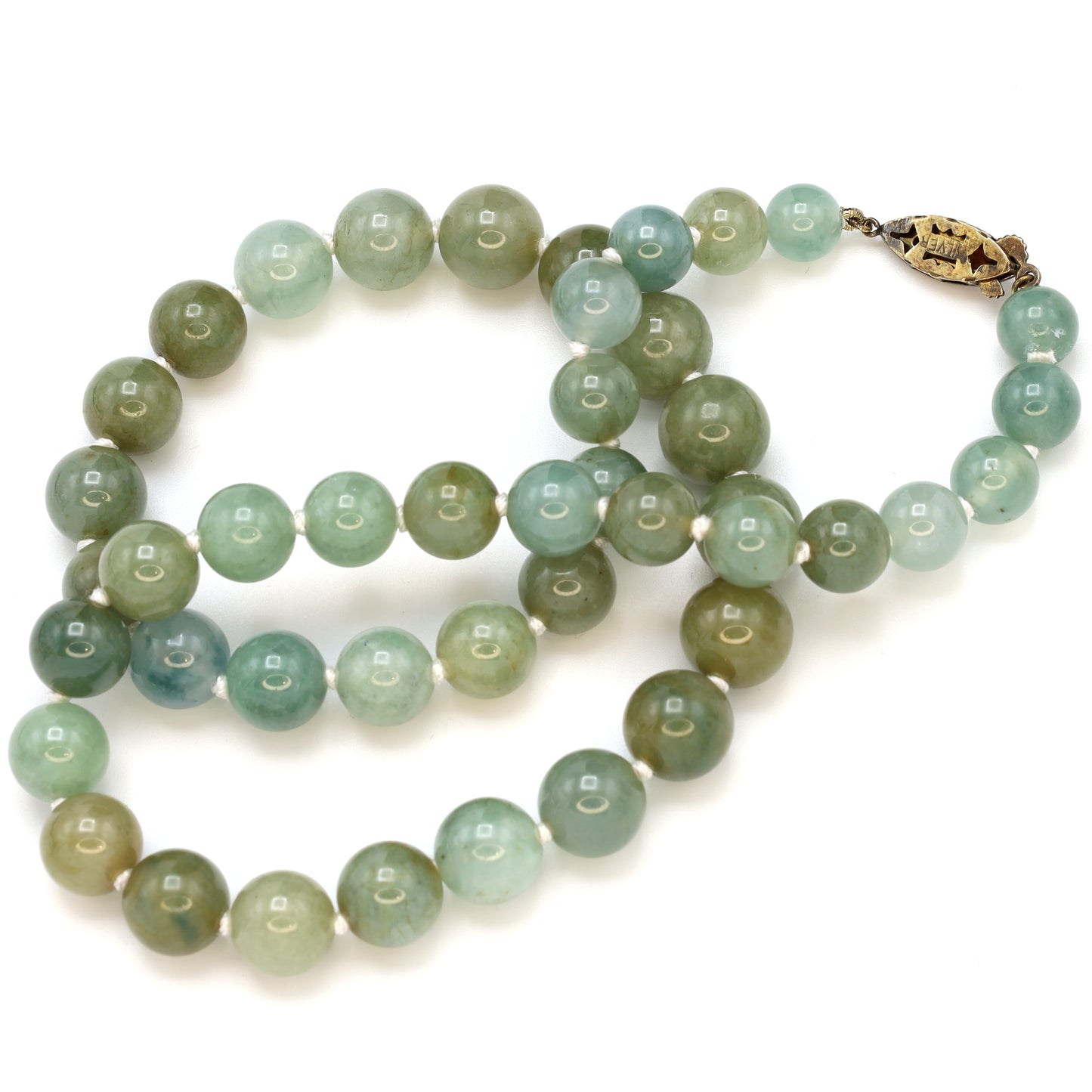 Estate Antique Grey-Green Graduated Jadeite Bead Necklace