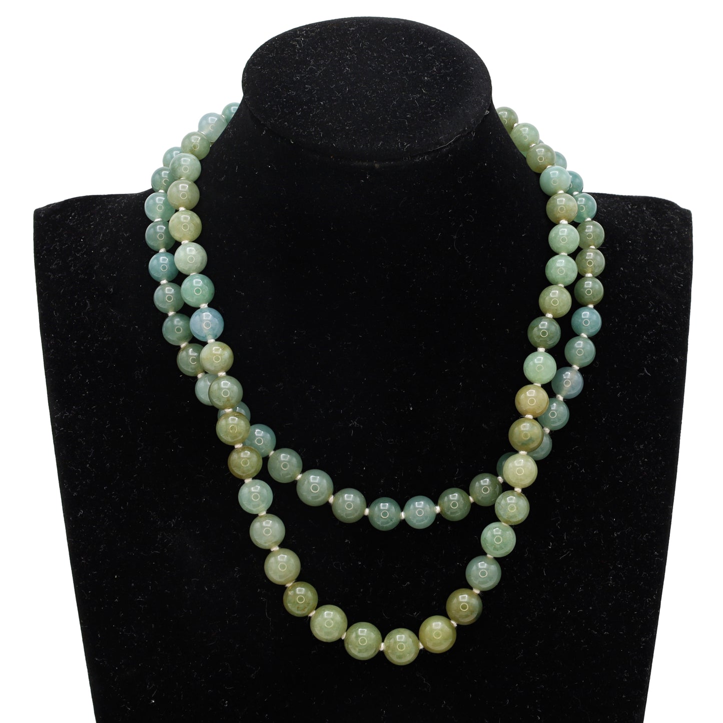 Estate Antique Grey-Green Graduated Jadeite Bead Necklace