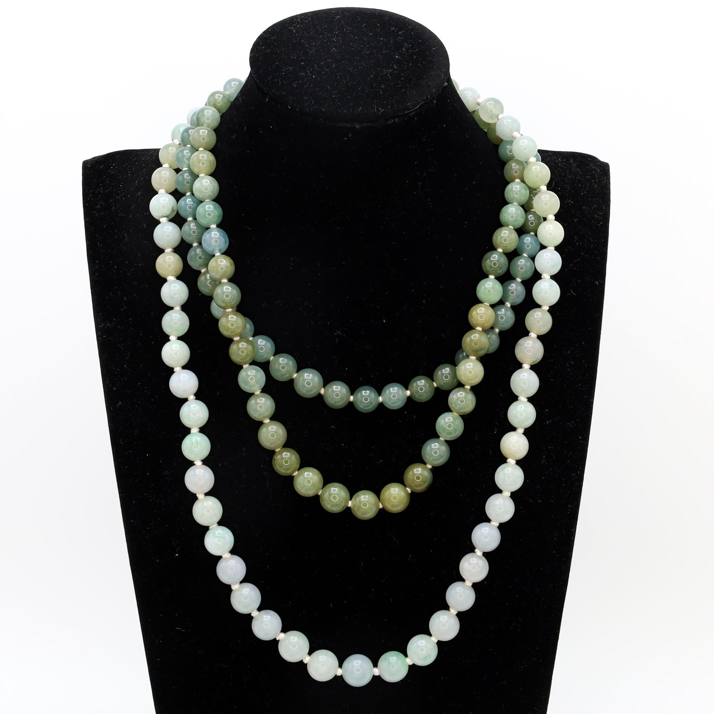 Estate Antique Grey-Green Graduated Jadeite Bead Necklace