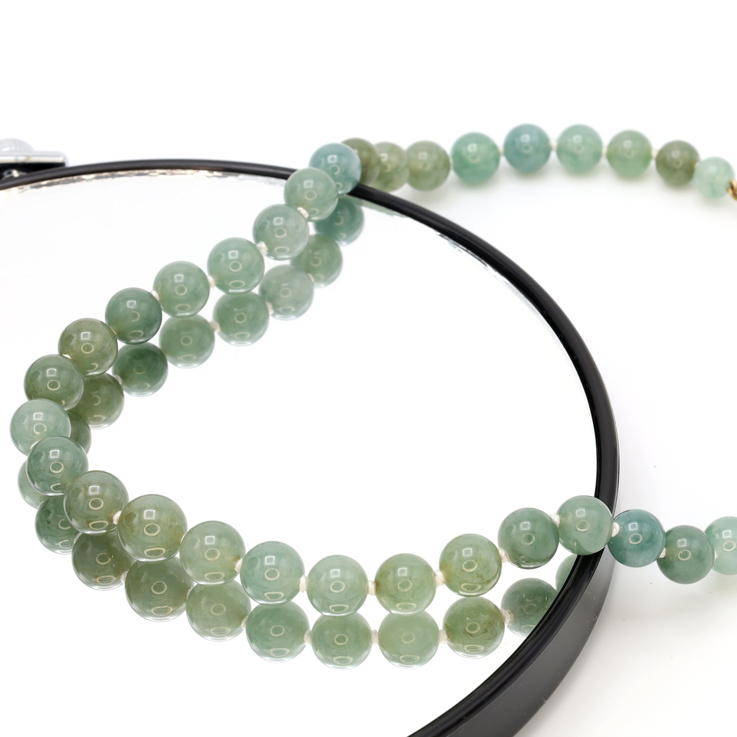 Estate Blueish Grey Jadeite Graduated Bead Necklace