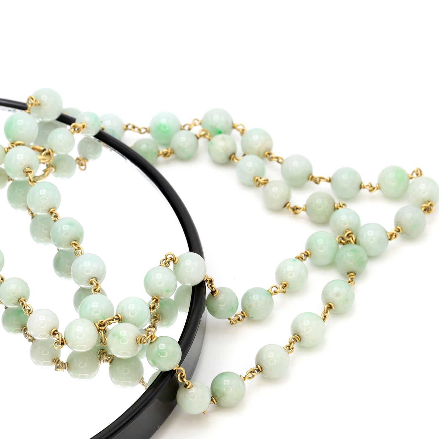 Estate Light Apple Green Jade Long Bead Necklace