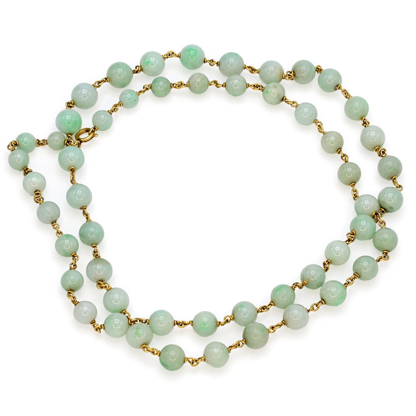 Estate Light Apple Green Jade Long Bead Necklace