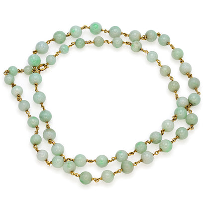 Estate Light Apple Green Jade Long Bead Necklace
