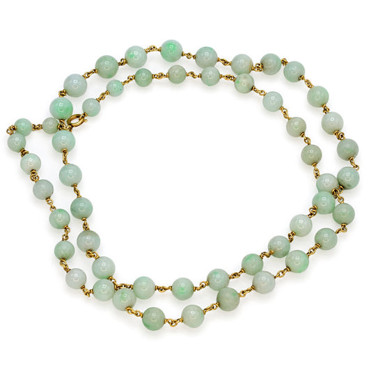 Estate Light Apple Green Jade Long Bead Necklace