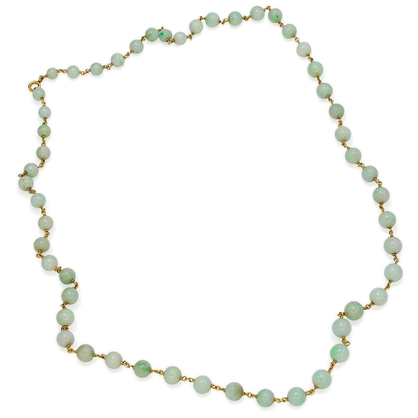Estate Light Apple Green Jade Long Bead Necklace