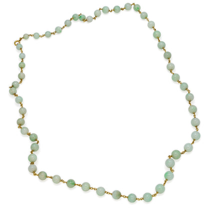 Estate Light Apple Green Jade Long Bead Necklace