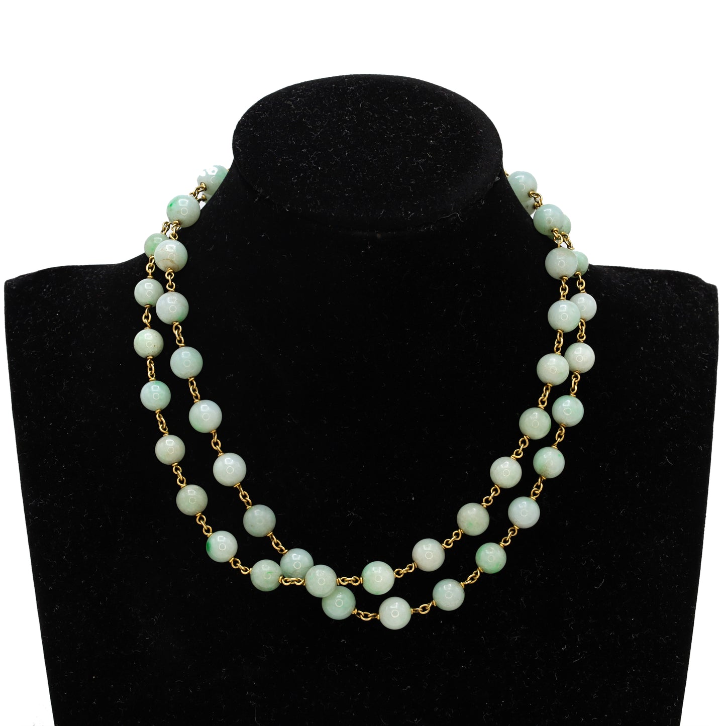 Estate Light Apple Green Jade Long Bead Necklace