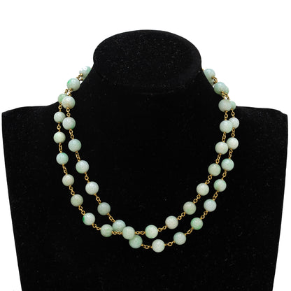 Estate Light Apple Green Jade Long Bead Necklace