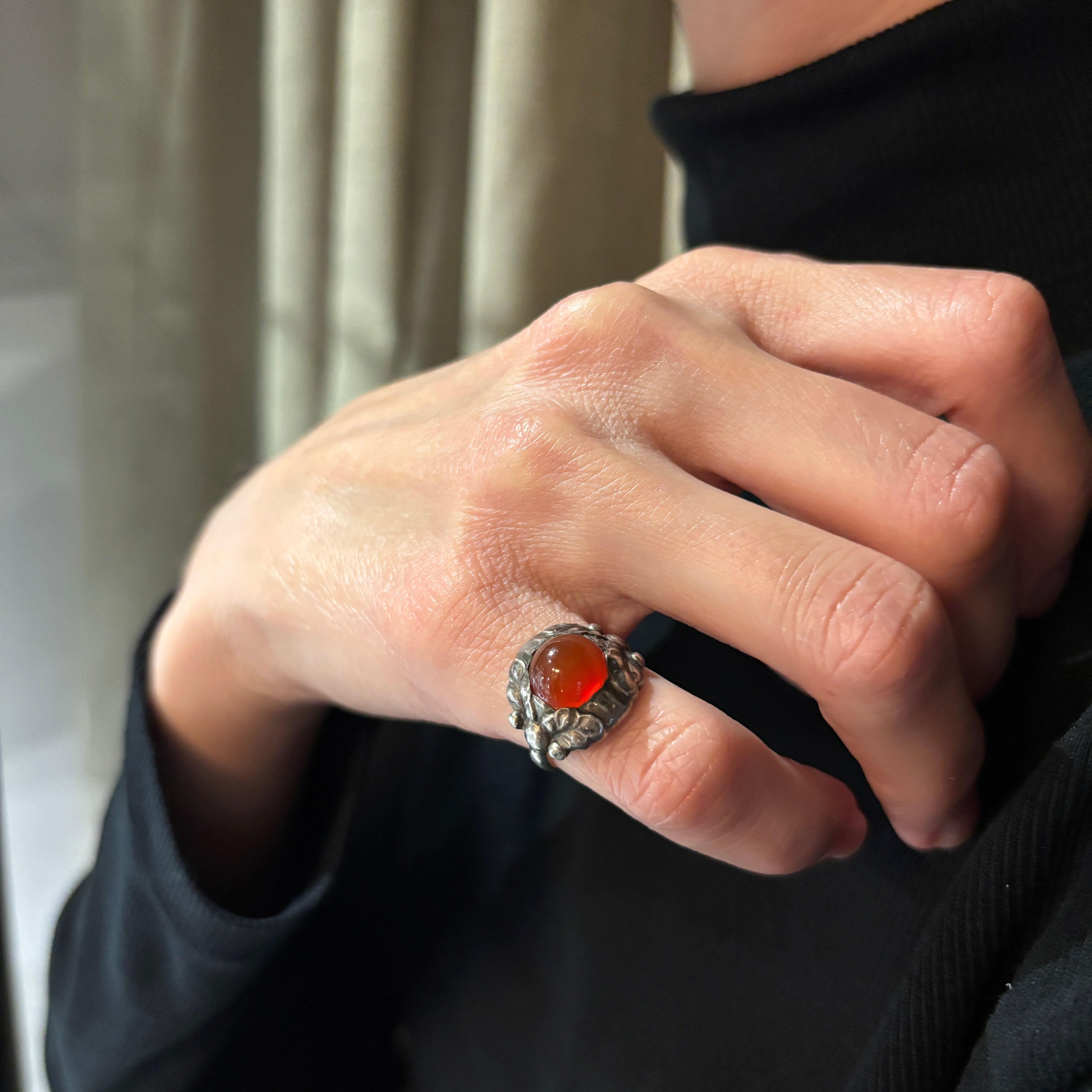 Estate Georg Jensen 830 Silver French import Hallmarks Carnelian