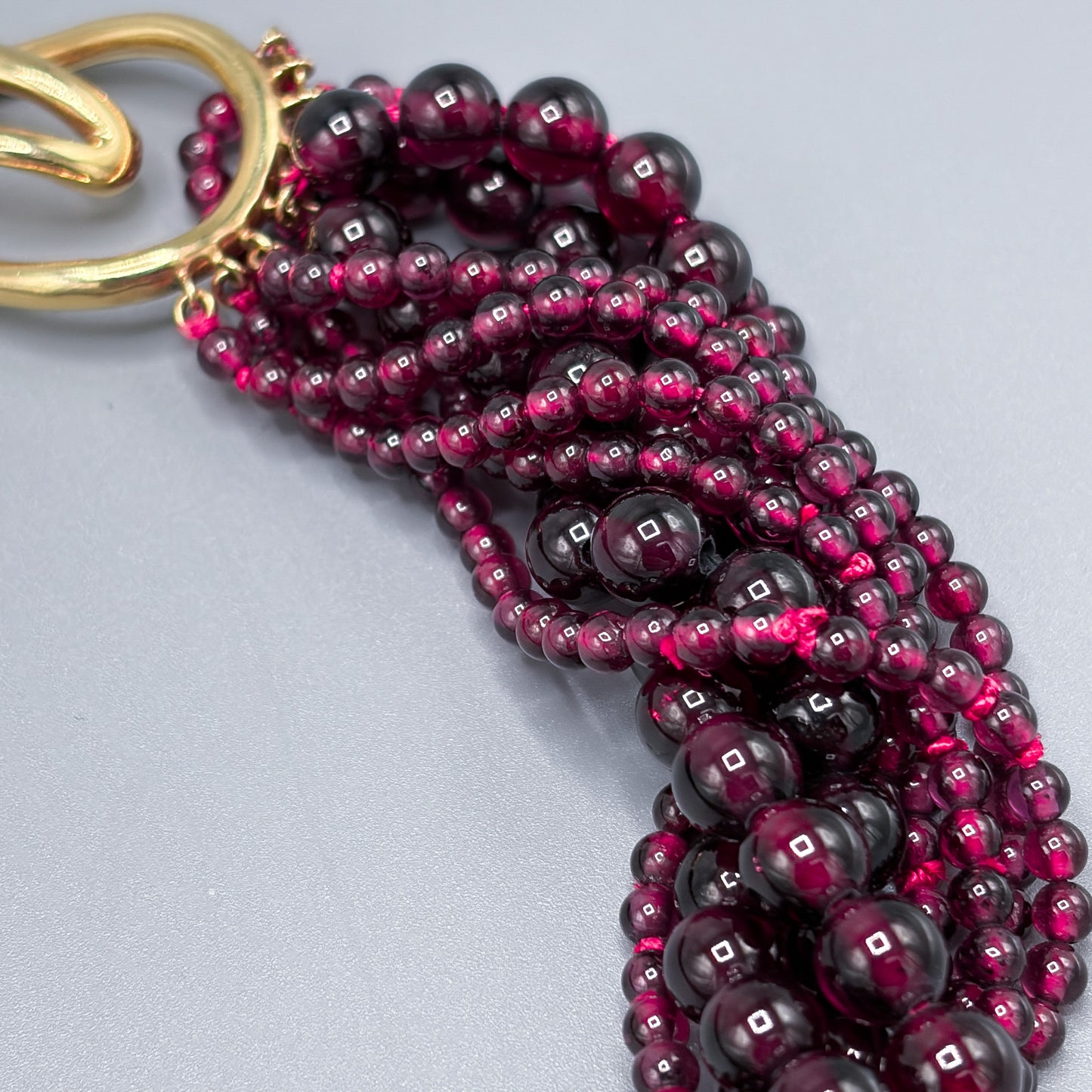 Estate Tiffany & Co. Multi Strand Garnet Necklace with 18KT Gold Clasp