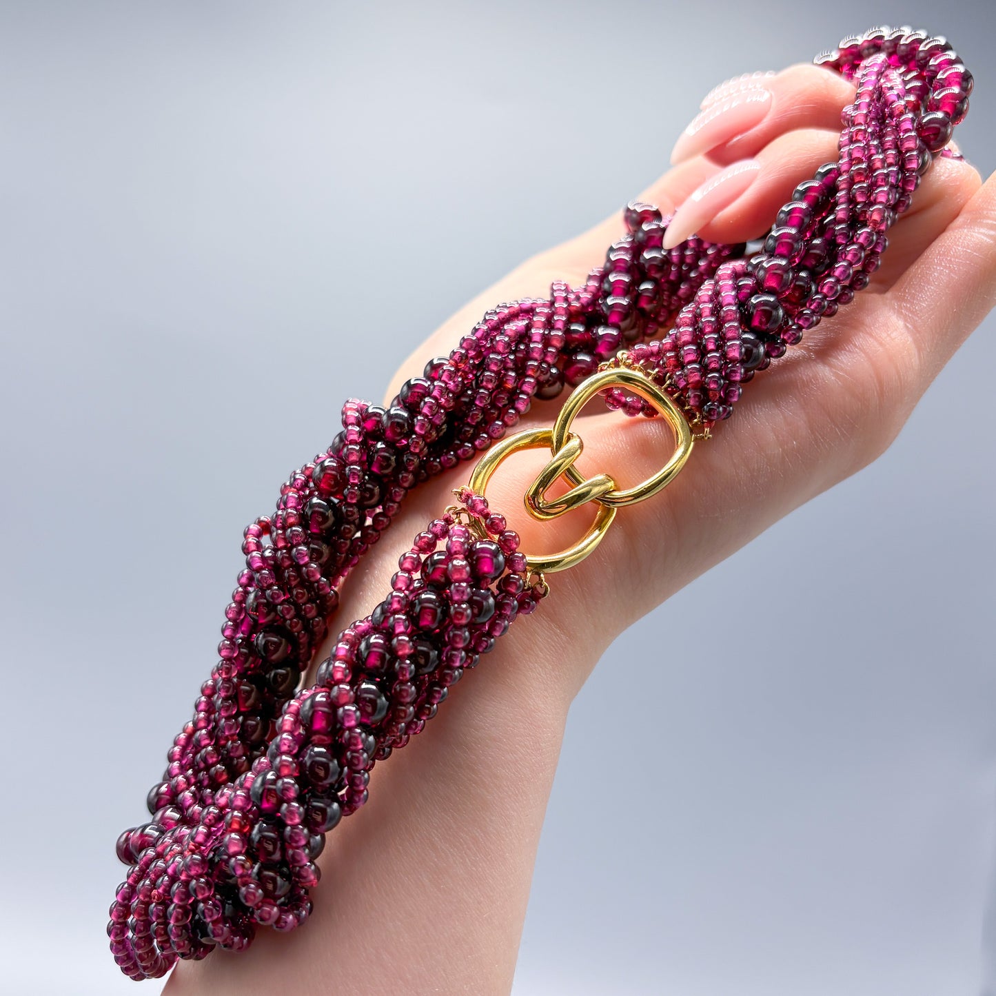 Estate Tiffany & Co. Multi Strand Garnet Necklace with 18KT Gold Clasp