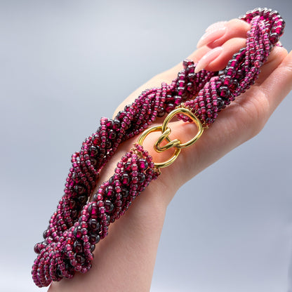 Estate Tiffany & Co. Multi Strand Garnet Necklace with 18KT Gold Clasp