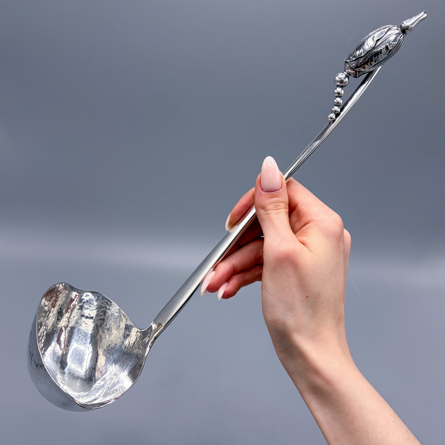 Estate Georg Jensen Sterling Silver Blossom Punch Ladle with Double Spout in Original Box No 84