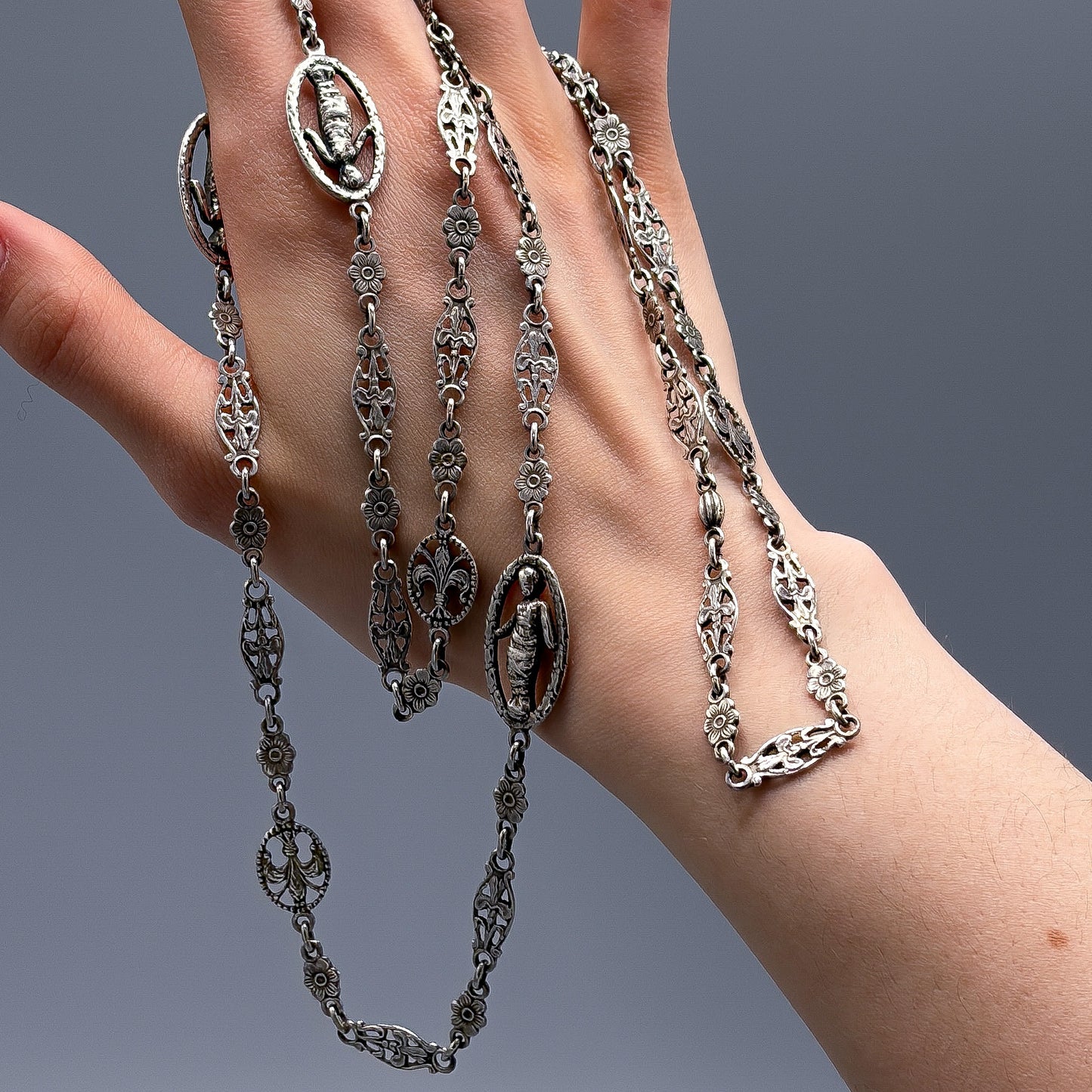 Antique Sterling Silver Decorative Link Necklace
