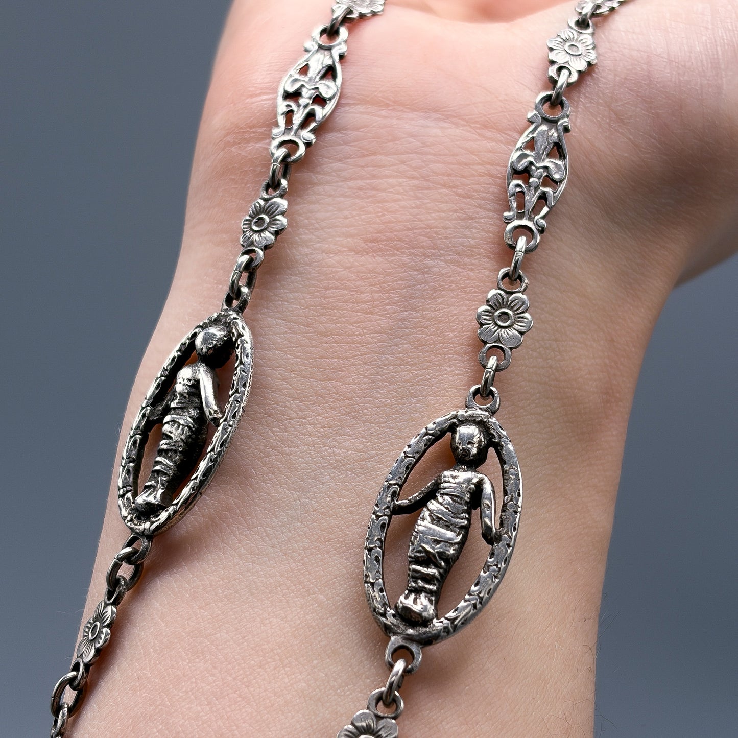 Antique Sterling Silver Decorative Link Necklace
