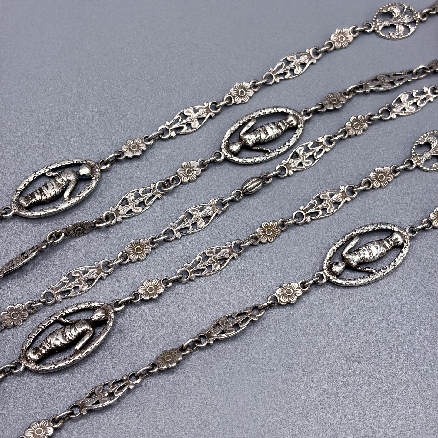 Antique Sterling Silver Decorative Link Necklace