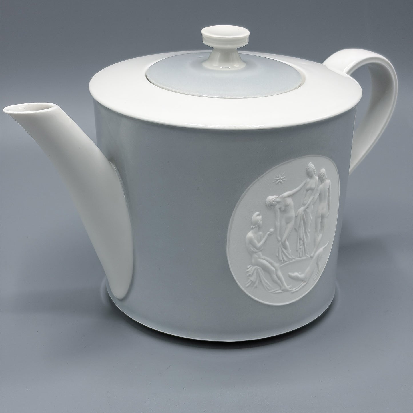 Estate KPM ARCADIA Pattern Gray & White Porcelain Teapot