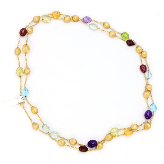 Estate Marco Bicego 18k Yellow Gold Bean and Mixed Gemstone Long Necklace