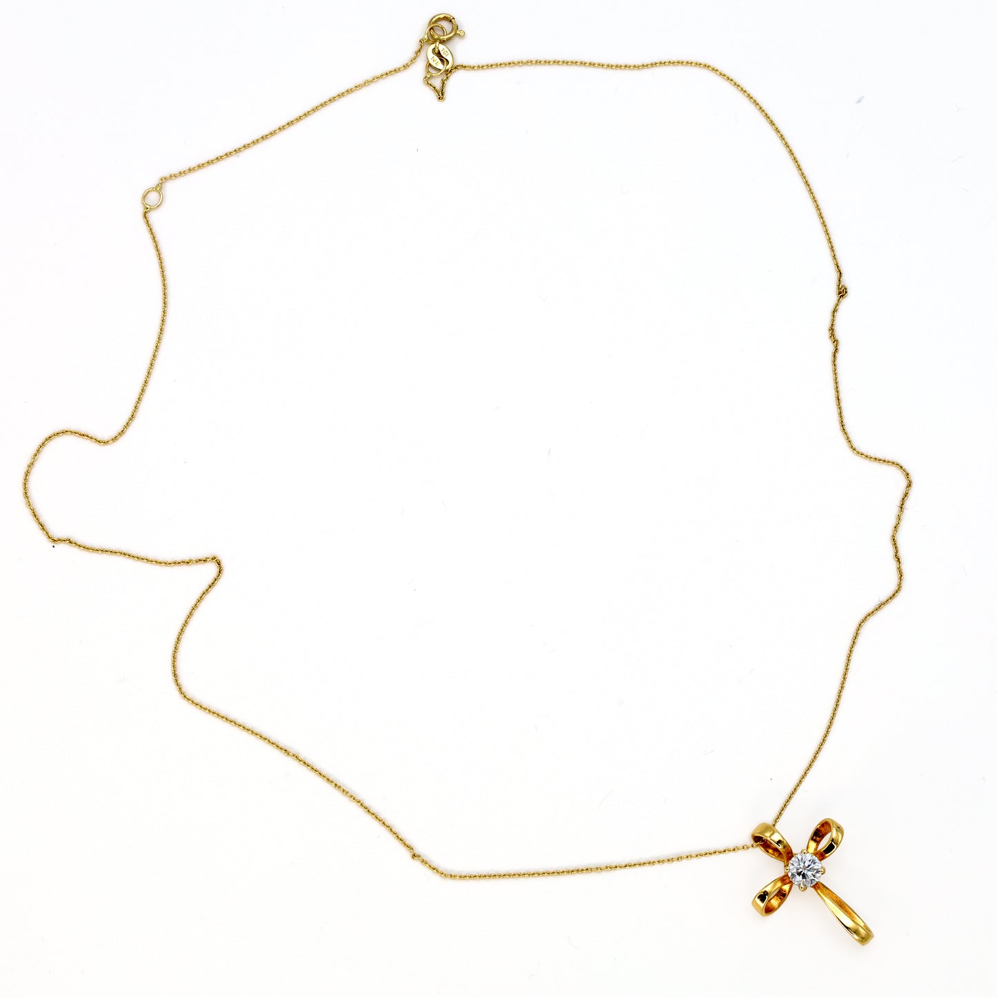 Estate 14KT Yellow Gold Infinity Cross Pendant Necklace with Diamond