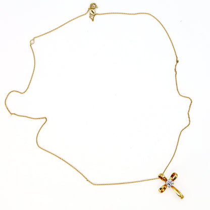 Estate 14KT Yellow Gold Infinity Cross Pendant Necklace with Diamond