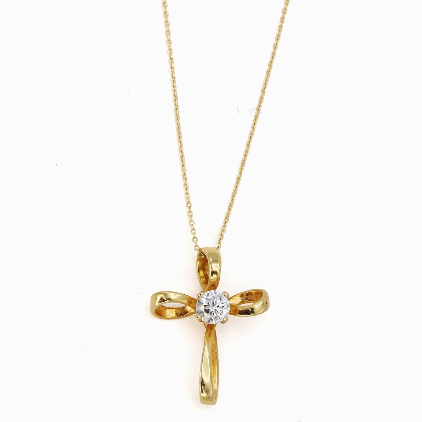 Estate 14KT Yellow Gold Infinity Cross Pendant Necklace with Diamond