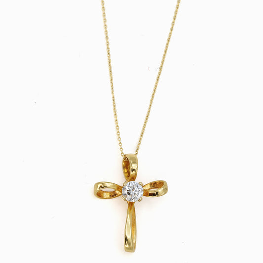 Estate 14KT Yellow Gold Infinity Cross Pendant Necklace with Diamond