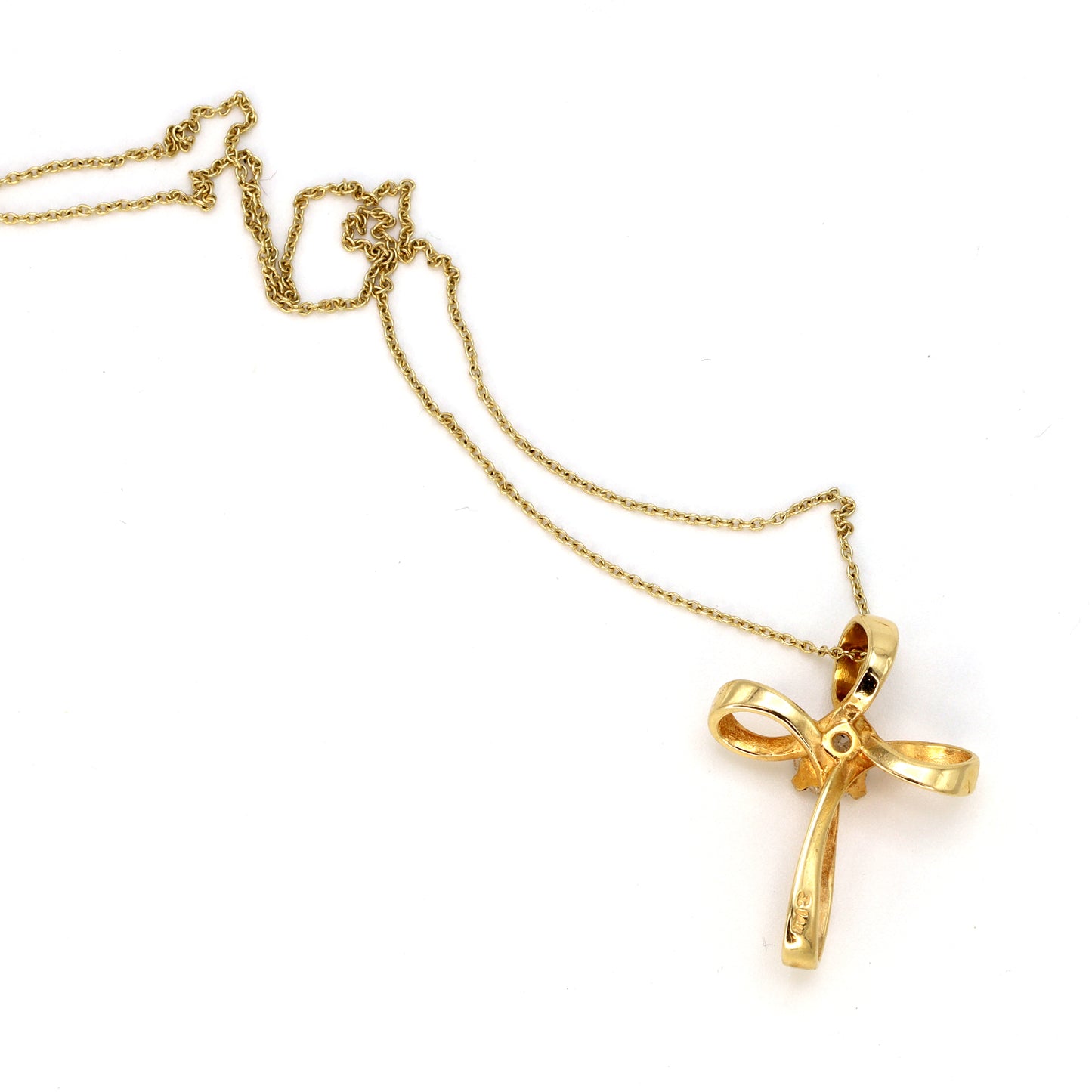Estate 14KT Yellow Gold Infinity Cross Pendant Necklace with Diamond
