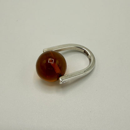 Estate Sterling Silver Modernist Ring with Amber Ball