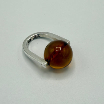 Estate Sterling Silver Modernist Ring with Amber Ball