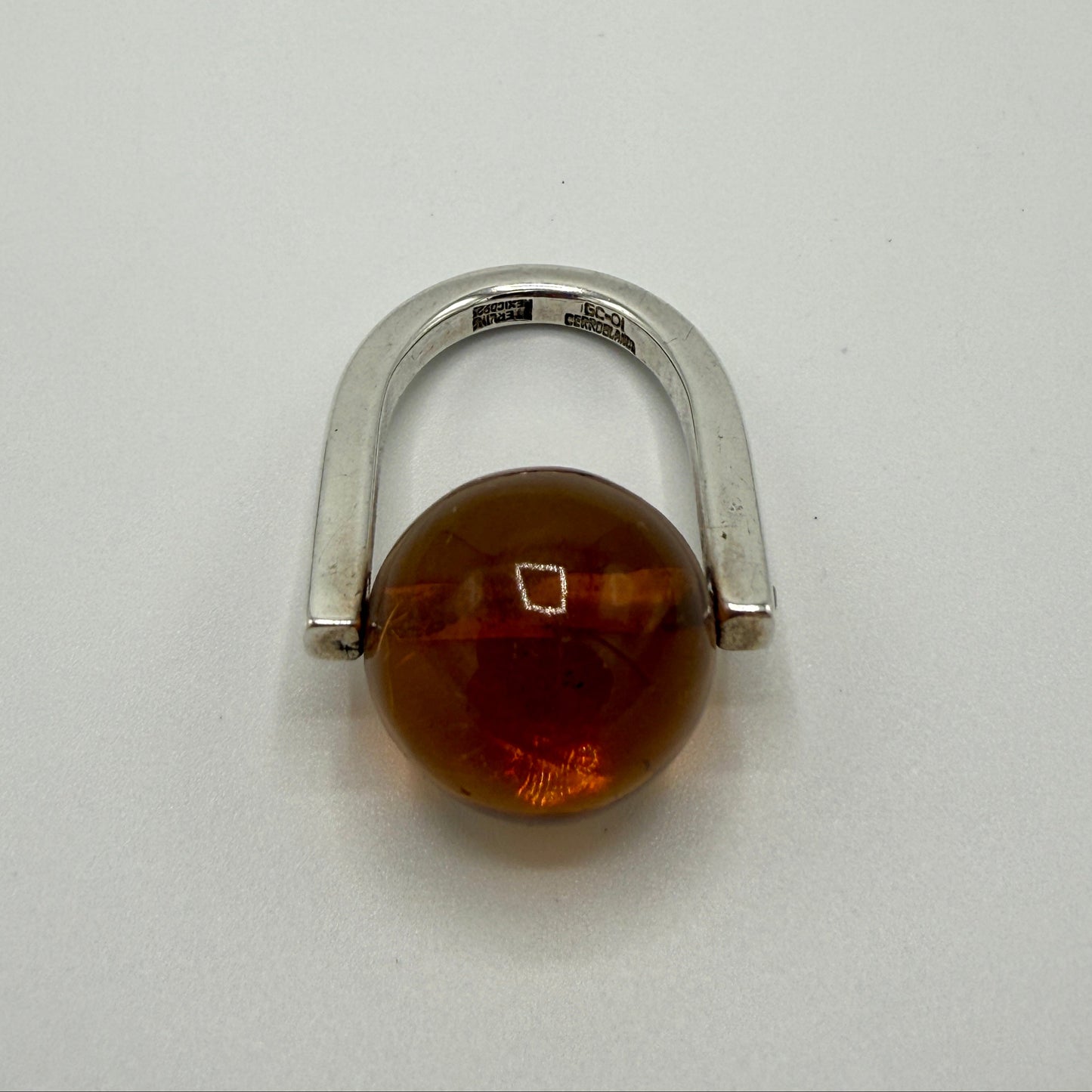 Estate Sterling Silver Modernist Ring with Amber Ball