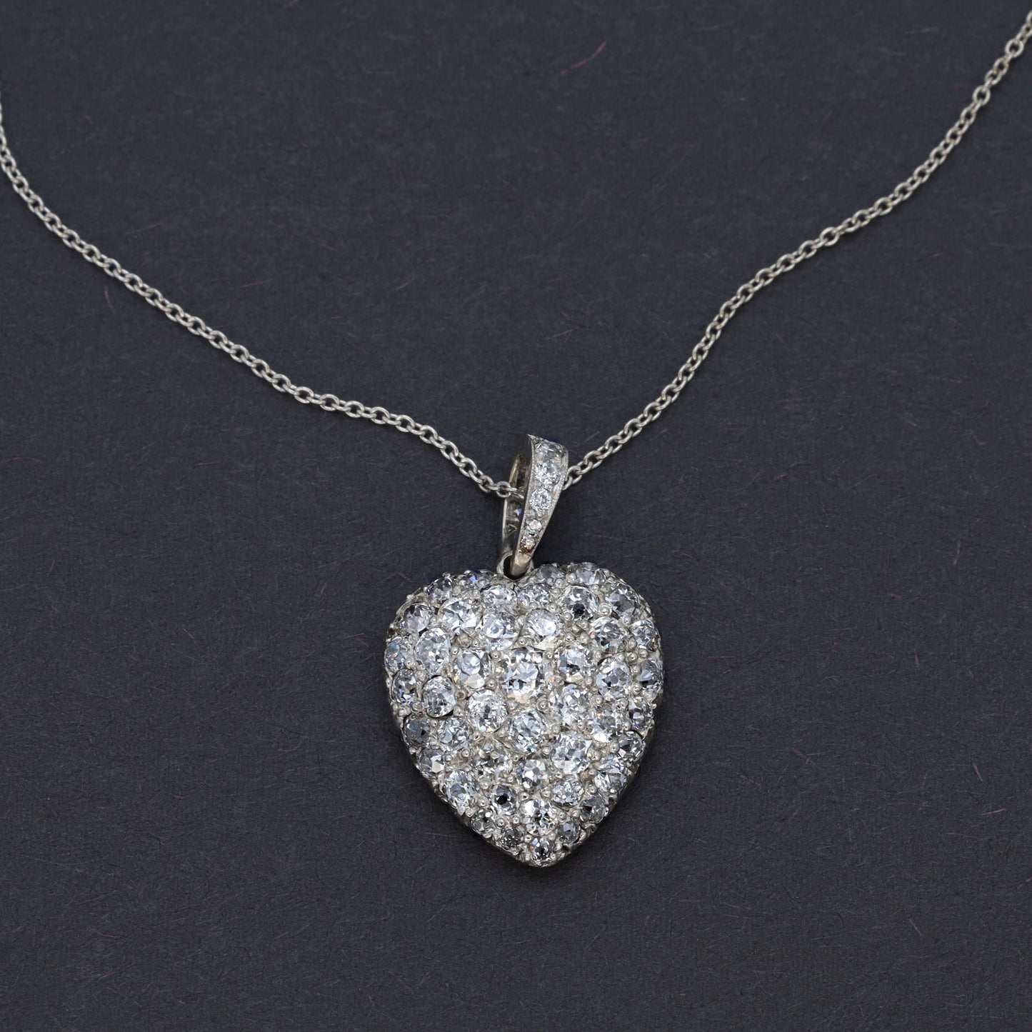 Estate Edwardian Platinum and Diamond Heart Pendant Necklace