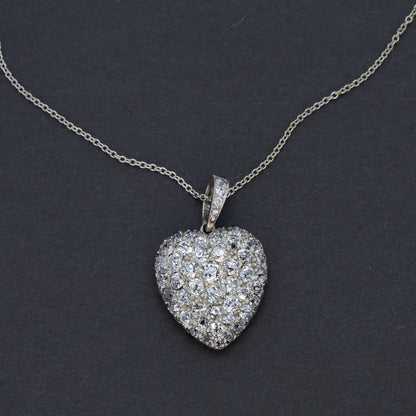 Estate Edwardian Platinum and Diamond Heart Pendant Necklace