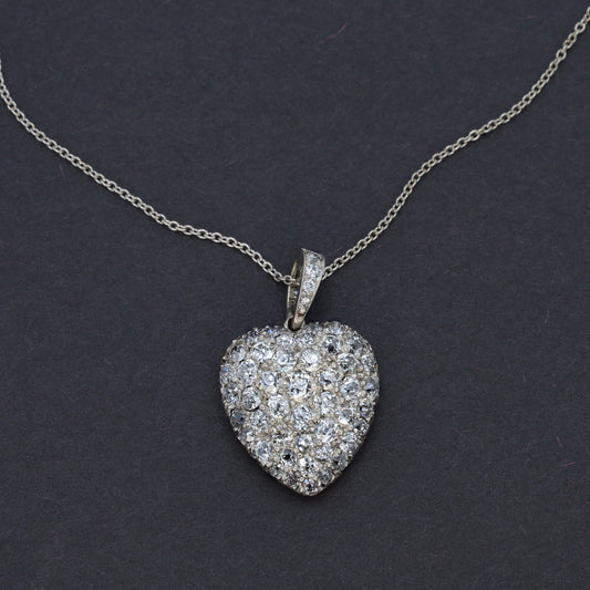 Estate Edwardian Platinum and Diamond Heart Pendant Necklace