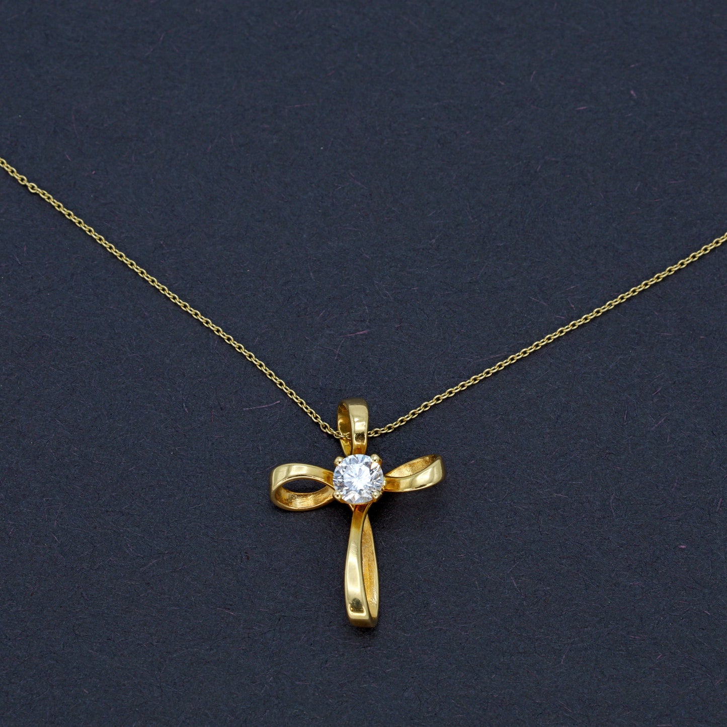 Estate 14KT Yellow Gold Infinity Cross Pendant Necklace with Diamond