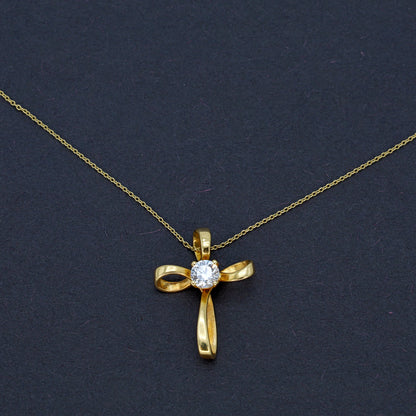 Estate 14KT Yellow Gold Infinity Cross Pendant Necklace with Diamond