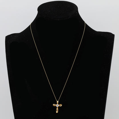 Estate 14KT Yellow Gold Infinity Cross Pendant Necklace with Diamond