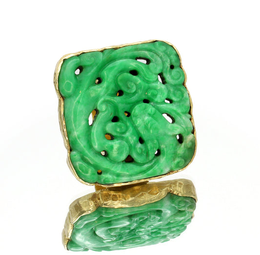 Estate Ed Weiner 18kt Gold Custom Jadeite Statement Ring
