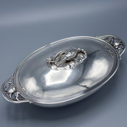 Antique Georg Jensen Sterling Silver Oval Lidded Serving Dish & Cover No 2C