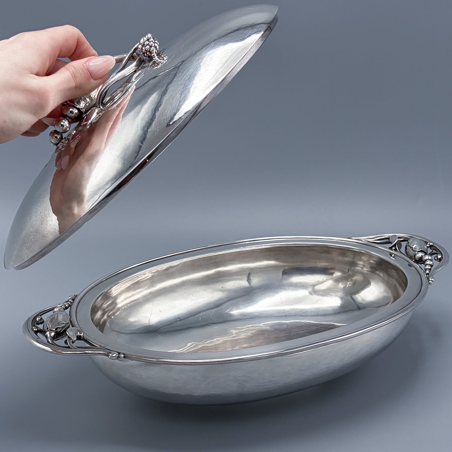 Antique Georg Jensen Sterling Silver Oval Lidded Serving Dish & Cover No 2C