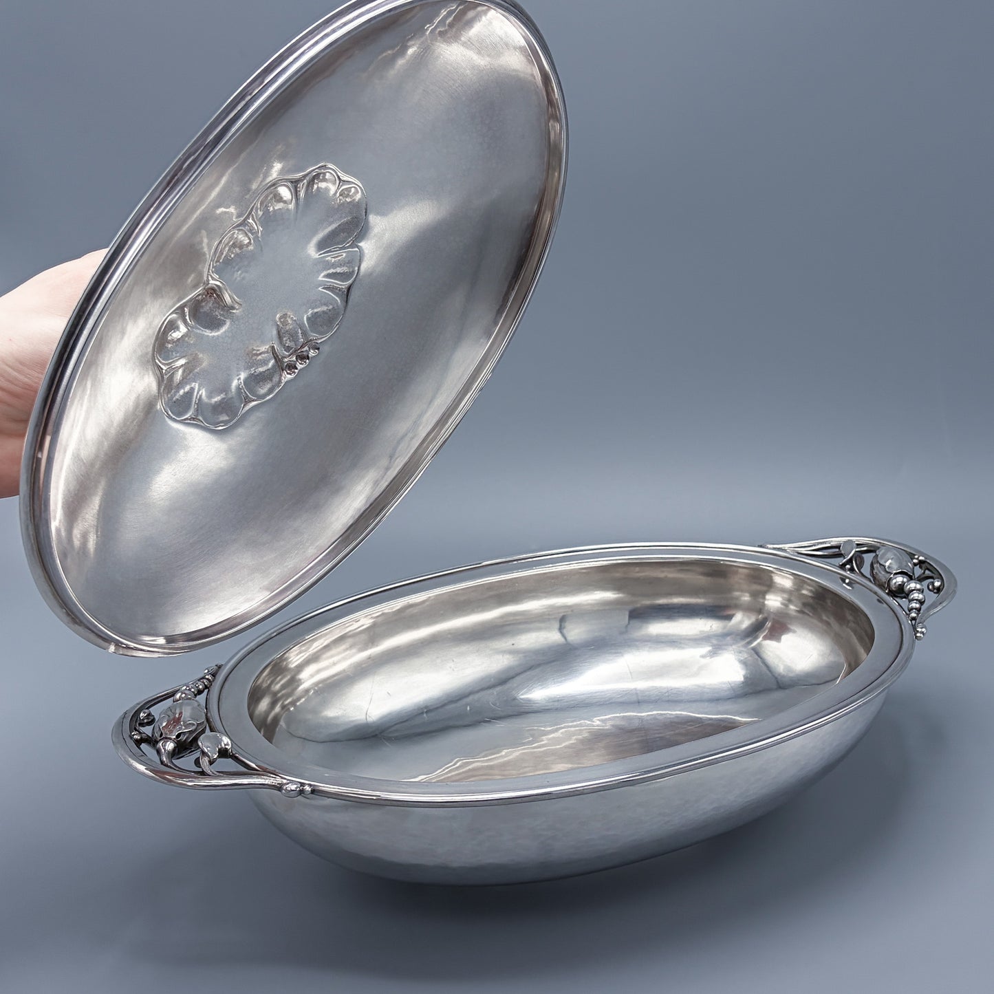 Antique Georg Jensen Sterling Silver Oval Lidded Serving Dish & Cover No 2C