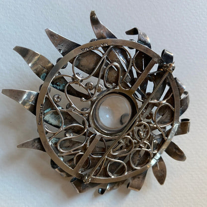 Sterling Silver Foliate Motif Brooch with Rock Crystal by Mary Gage