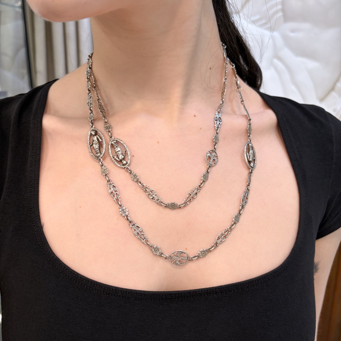 Antique Sterling Silver Decorative Link Necklace