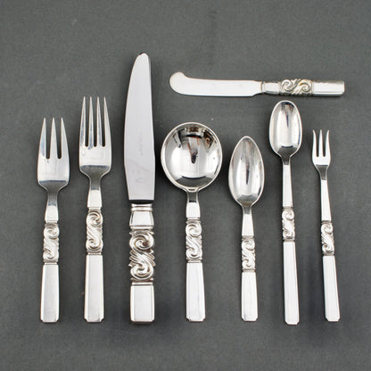 Estate Georg Jensen Sterling Silver Service of 12 of Scroll Pattern by Johan Rohde ( 108)