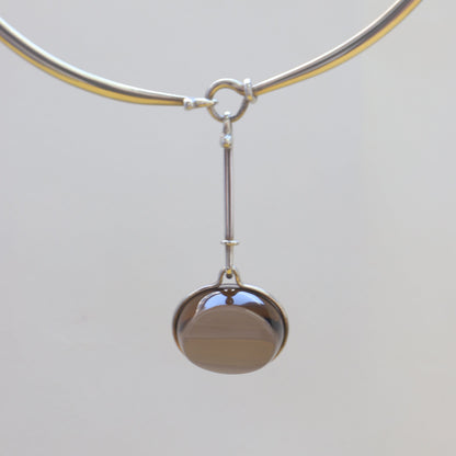 Estate Georg Jensen Sterling Silver Neck Ring No. 410 with Smoky Quartz Pendant by Vivianna Torun, Design No. 311